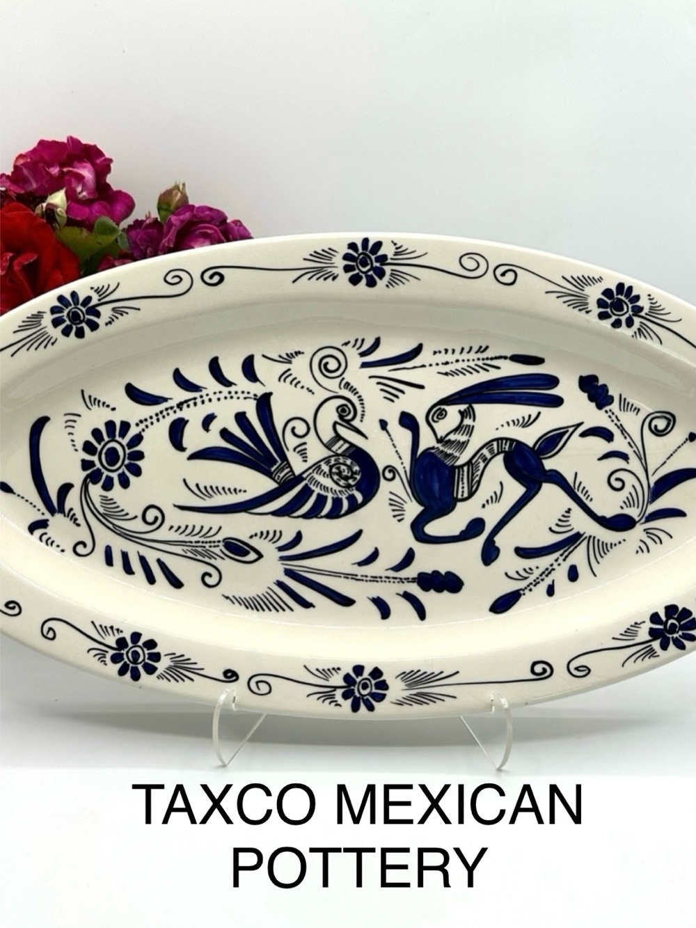 Los Costillo, Taxco Mexico Platter. Blue Birds decorate this Oval Platter. 1960s